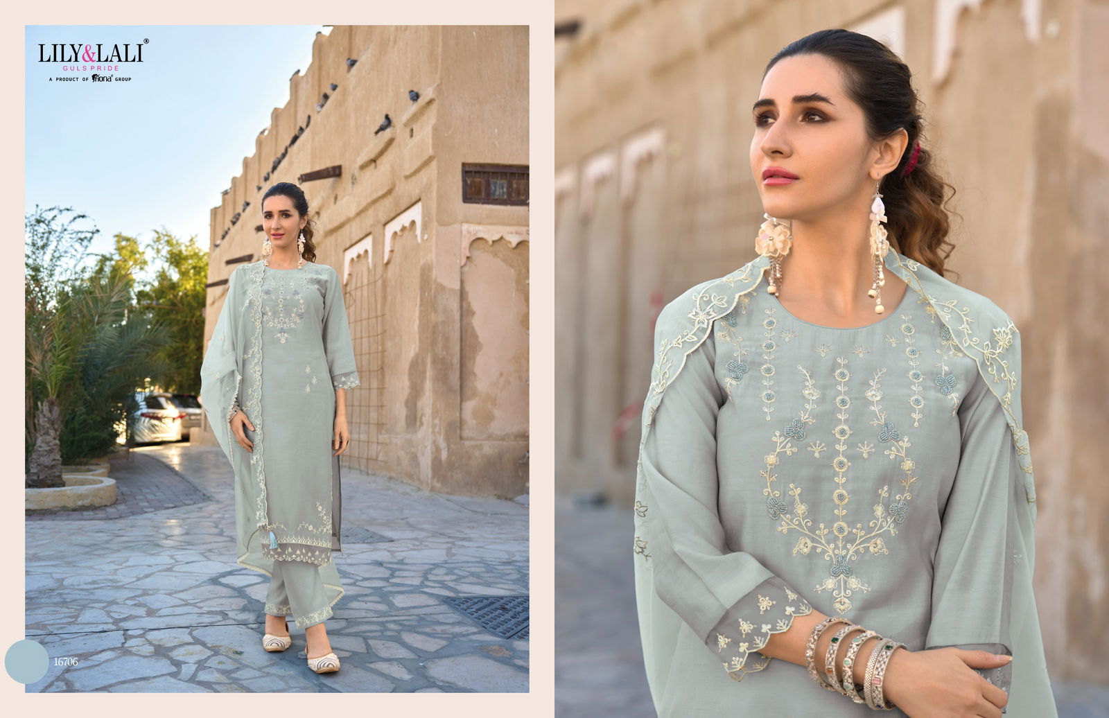 Aasmani By Lily And Lali Silk Embroidery Kurti With Bottom Dupatta Wholesale Clothing Suppliers In India
